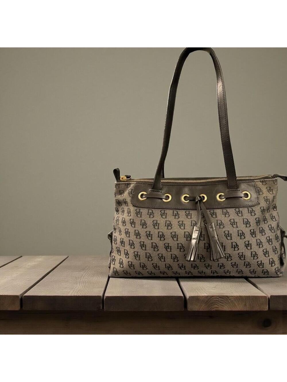 Dooney & Bourke Gray Monogram Tassel Tote